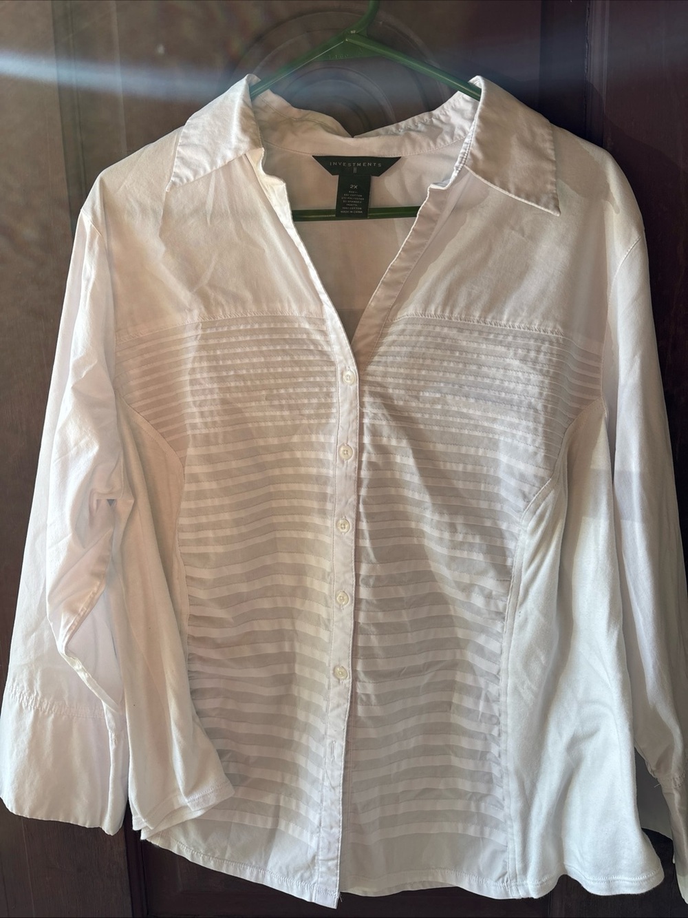 Investments White Button-Front Pintuck Stripe Blouse